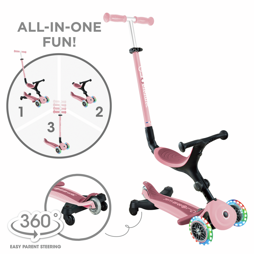 Patinete infantil Globber GO·UP ACTIVE LUCES 360° con asiento, luces y dirección parental para niños