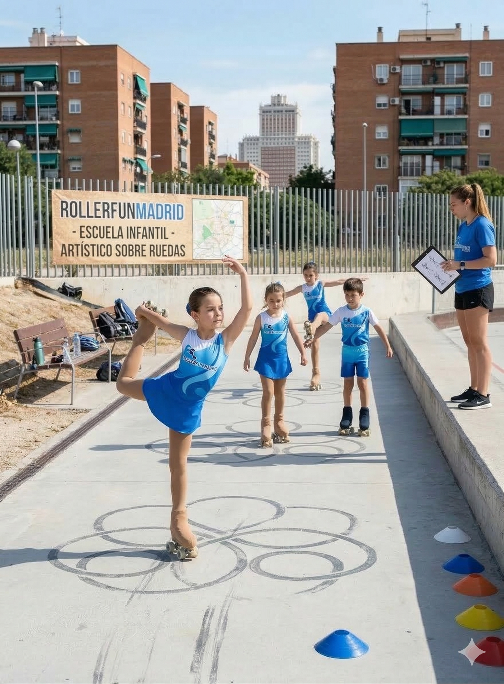 grupo practicando equilibrio sobre patines
